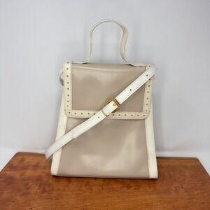 Vintage Dillards Beige Leather Satchel Mod Style Top Handle with Crossbody Strap